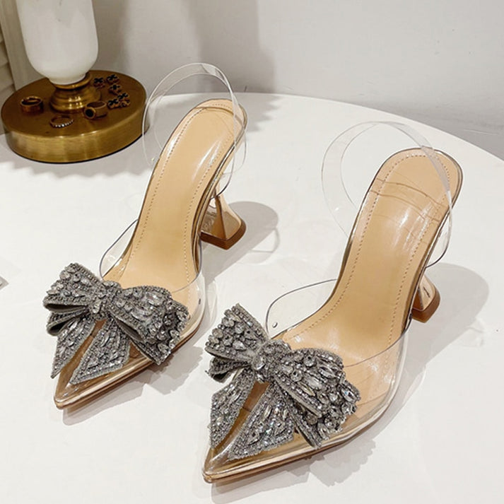 Amelia - Crystal Bow Pointed Heel Slingbacks
