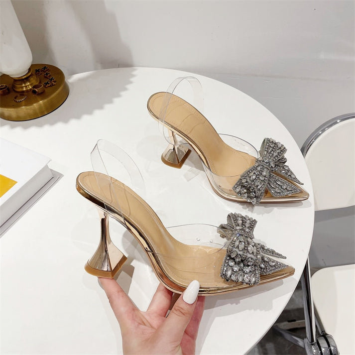 Amelia - Crystal Bow Pointed Heel Slingbacks