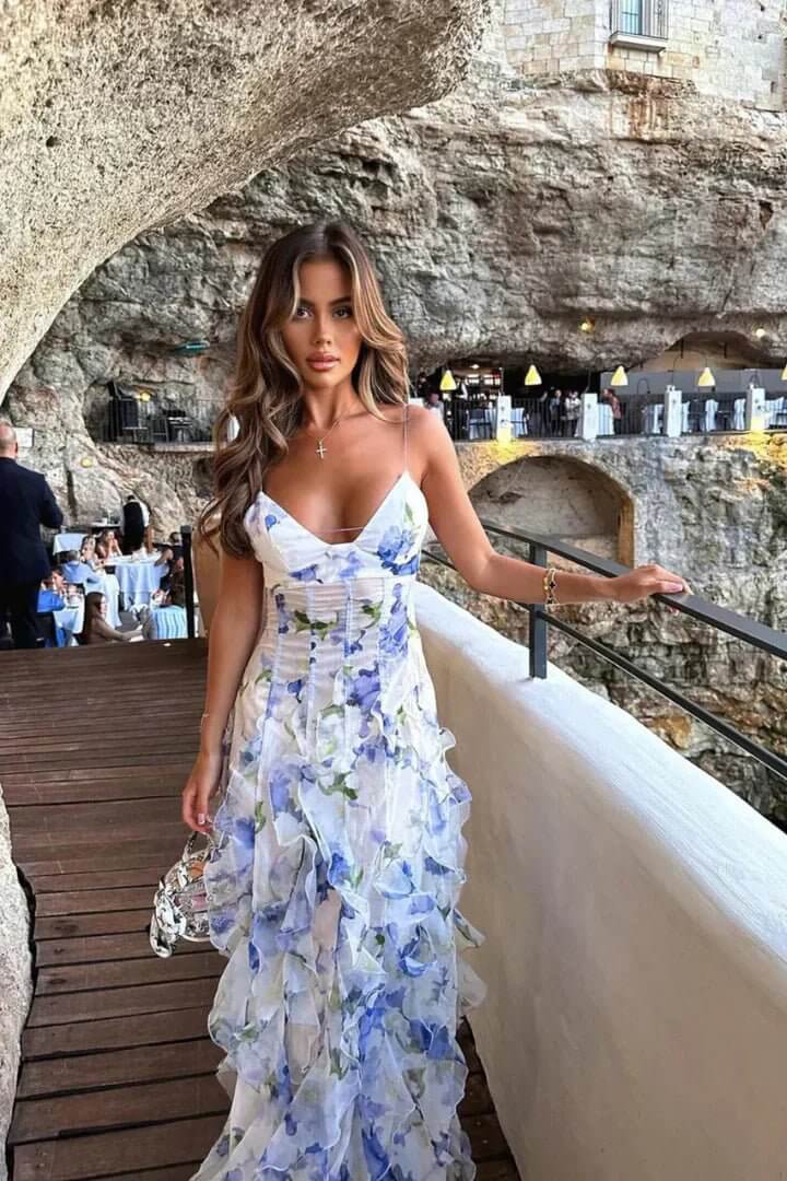 Indigo - Ruffled Floral Dress - Lena Muse