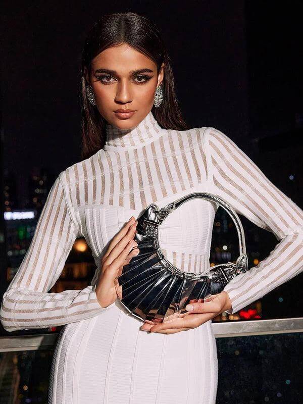 Mila - Ruched Metallic Shoulder Bag - Lena Muse