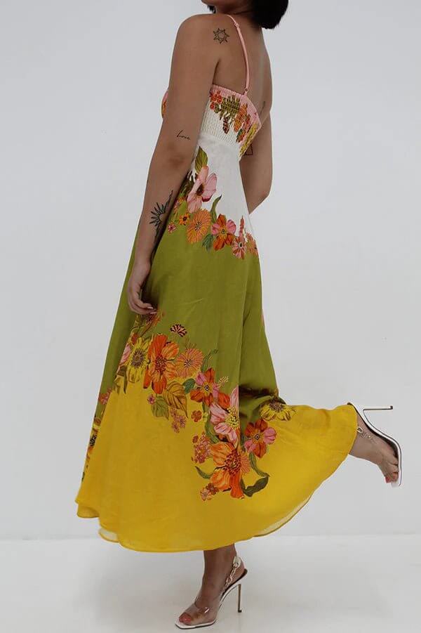 Rosa - Golden Bloom Floral Maxi Dress - Lena Muse