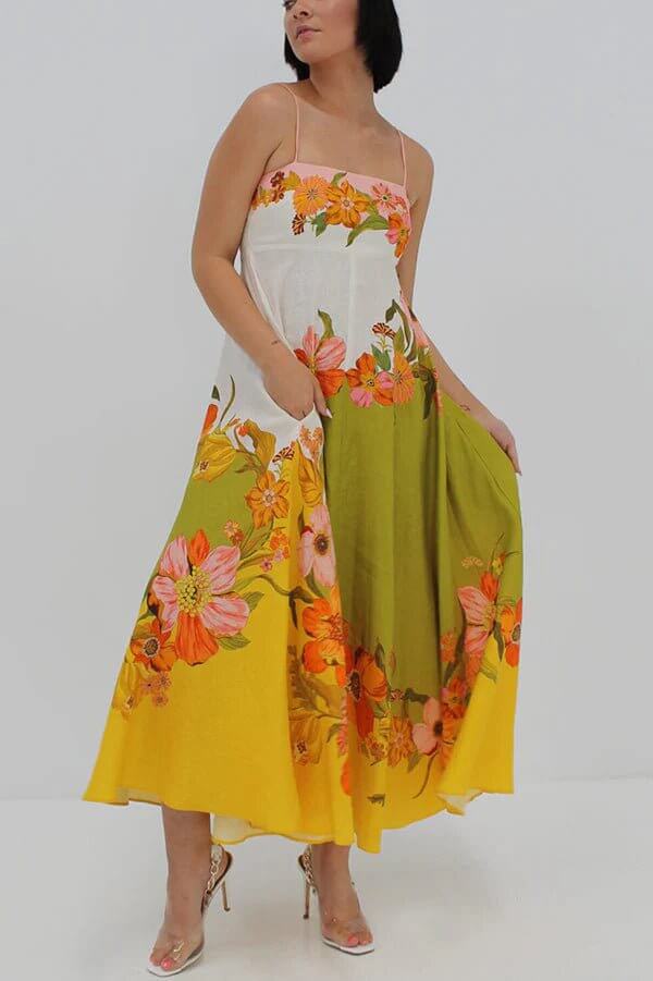 Rosa - Golden Bloom Floral Maxi Dress - Lena Muse