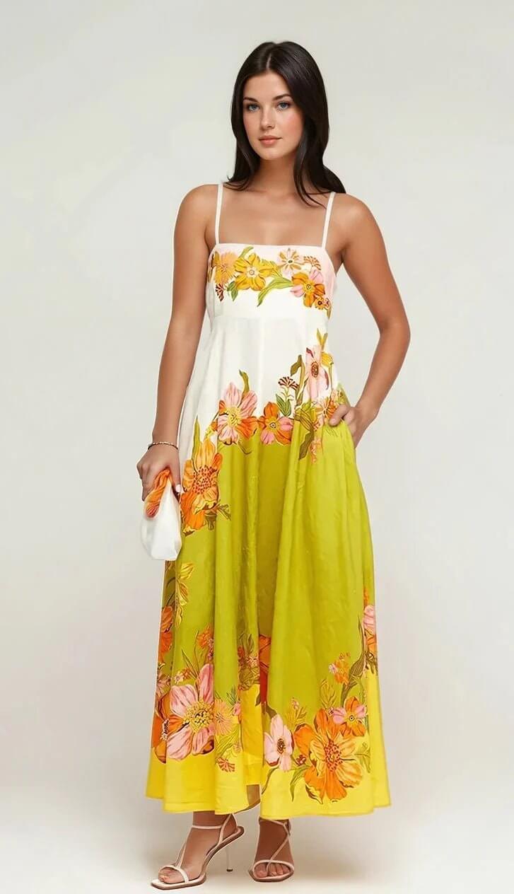 Rosa - Golden Bloom Floral Maxi Dress - Lena Muse