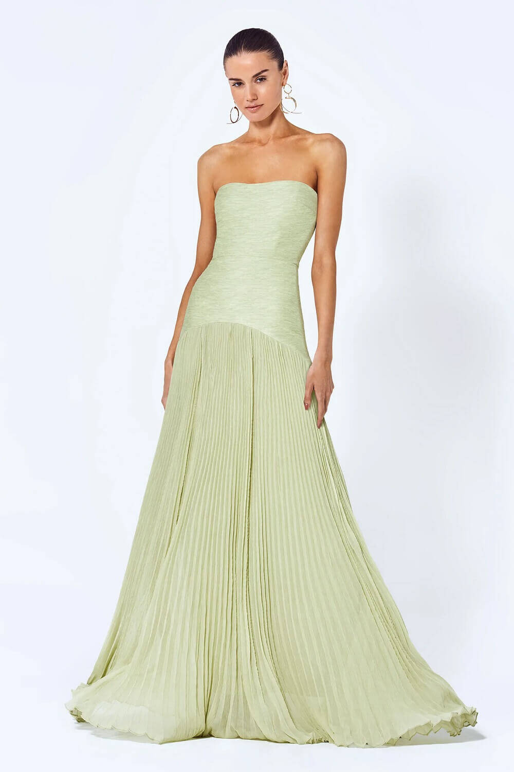 Sunniva Sage Strapless Pleated Maxi Dress - Lena Muse