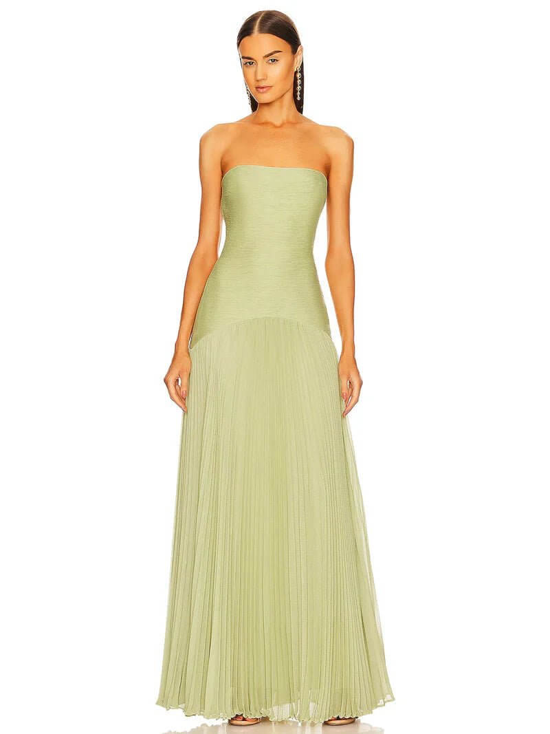 Sunniva Sage Strapless Pleated Maxi Dress - Lena Muse