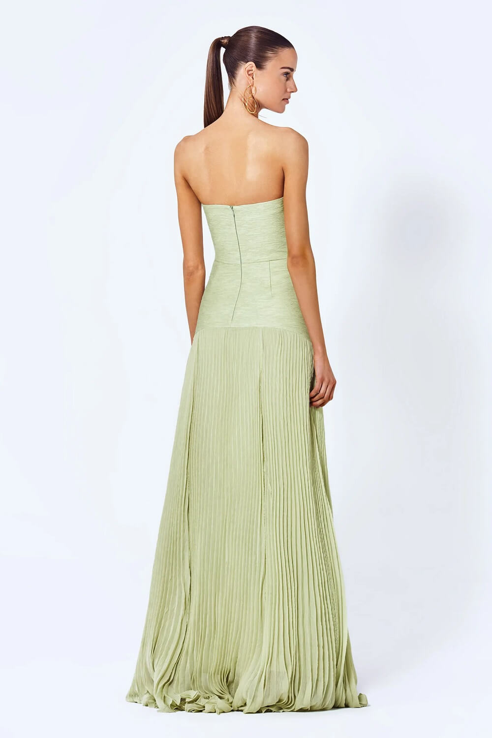 Sunniva Sage Strapless Pleated Maxi Dress - Lena Muse