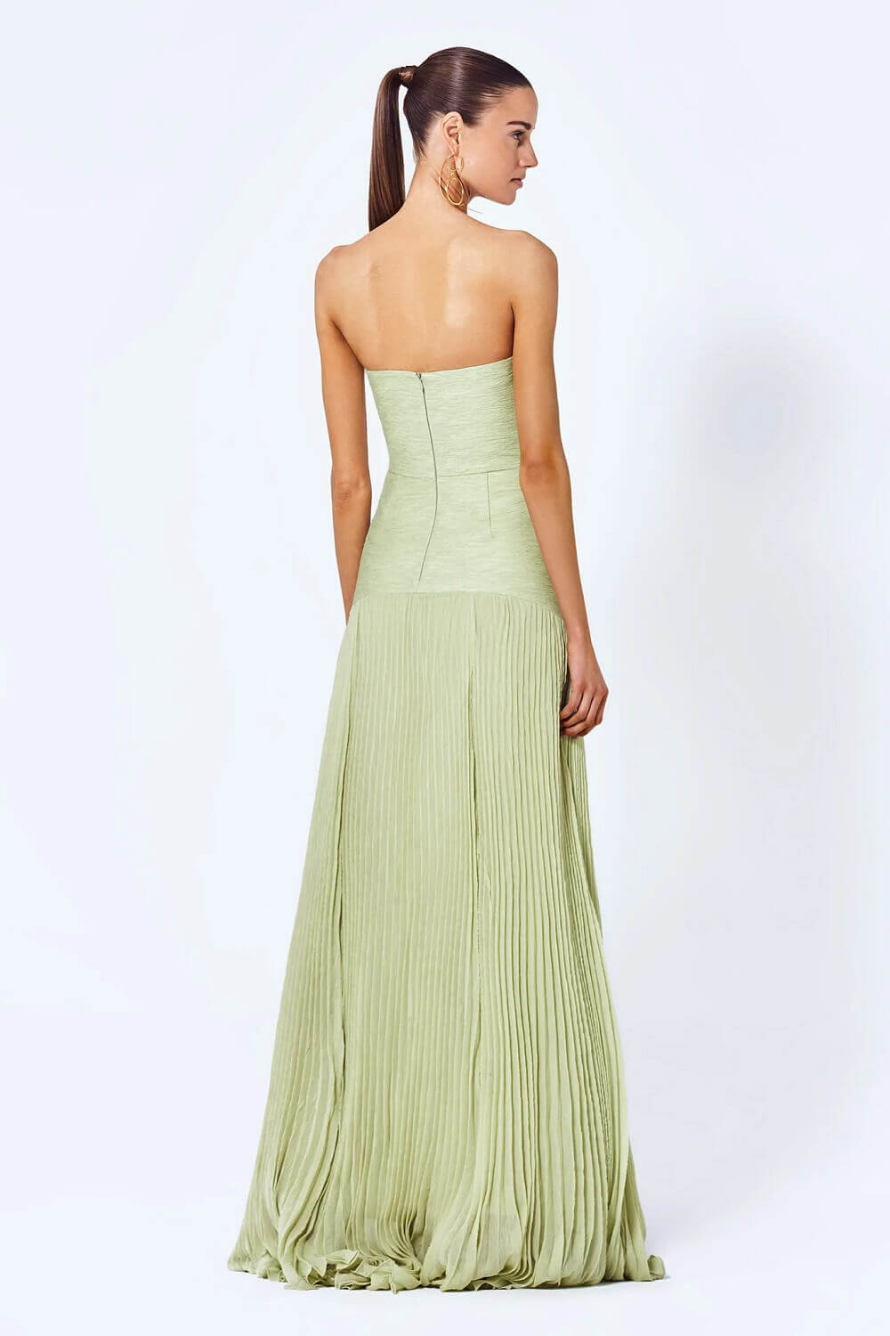 Sunniva Sage Strapless Pleated Maxi Dress - Lena Muse