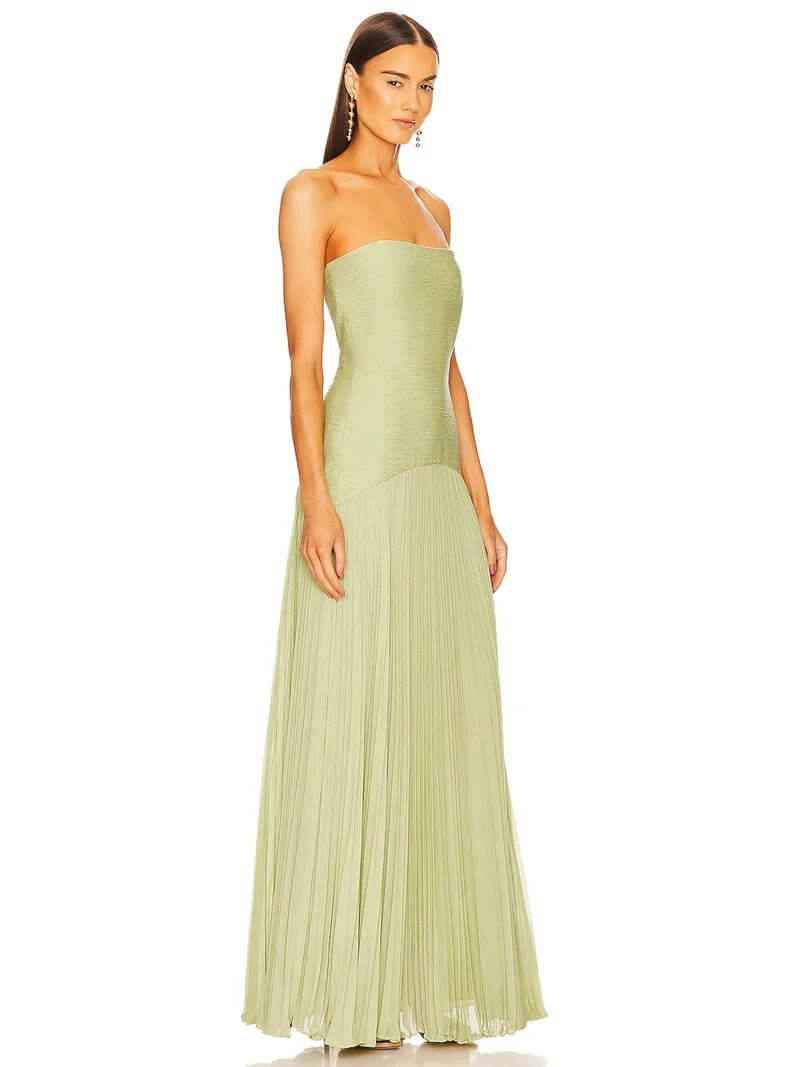Sunniva Sage Strapless Pleated Maxi Dress - Lena Muse