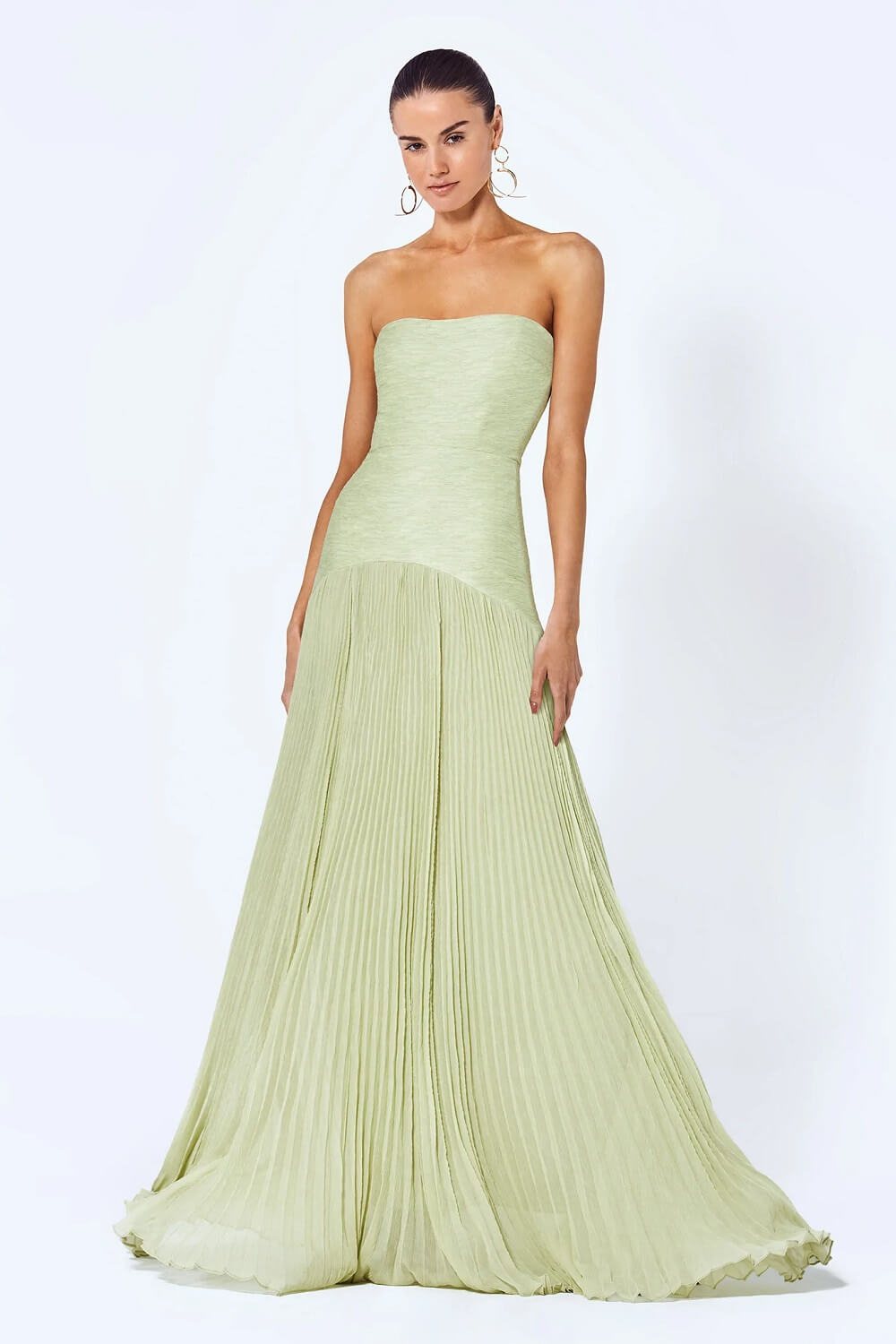 Sunniva Sage Strapless Pleated Maxi Dress - Lena Muse